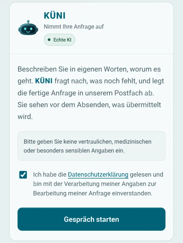KÜNI vor dem Gespräch: Hinweis und Einwilligung