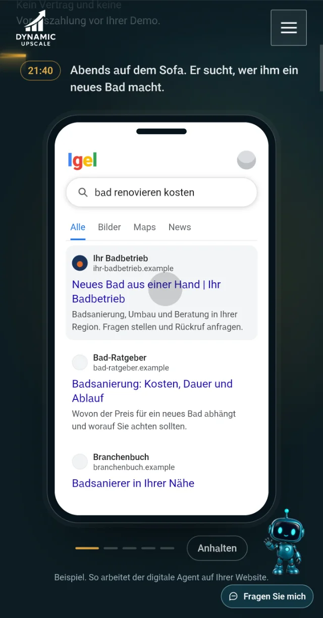 Animierte Vorführung auf der Firmenwebsite