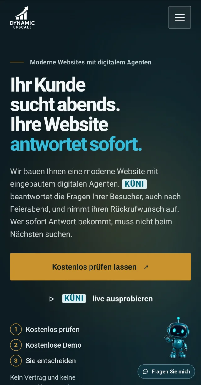 Startseite der Firmenwebsite am Handy